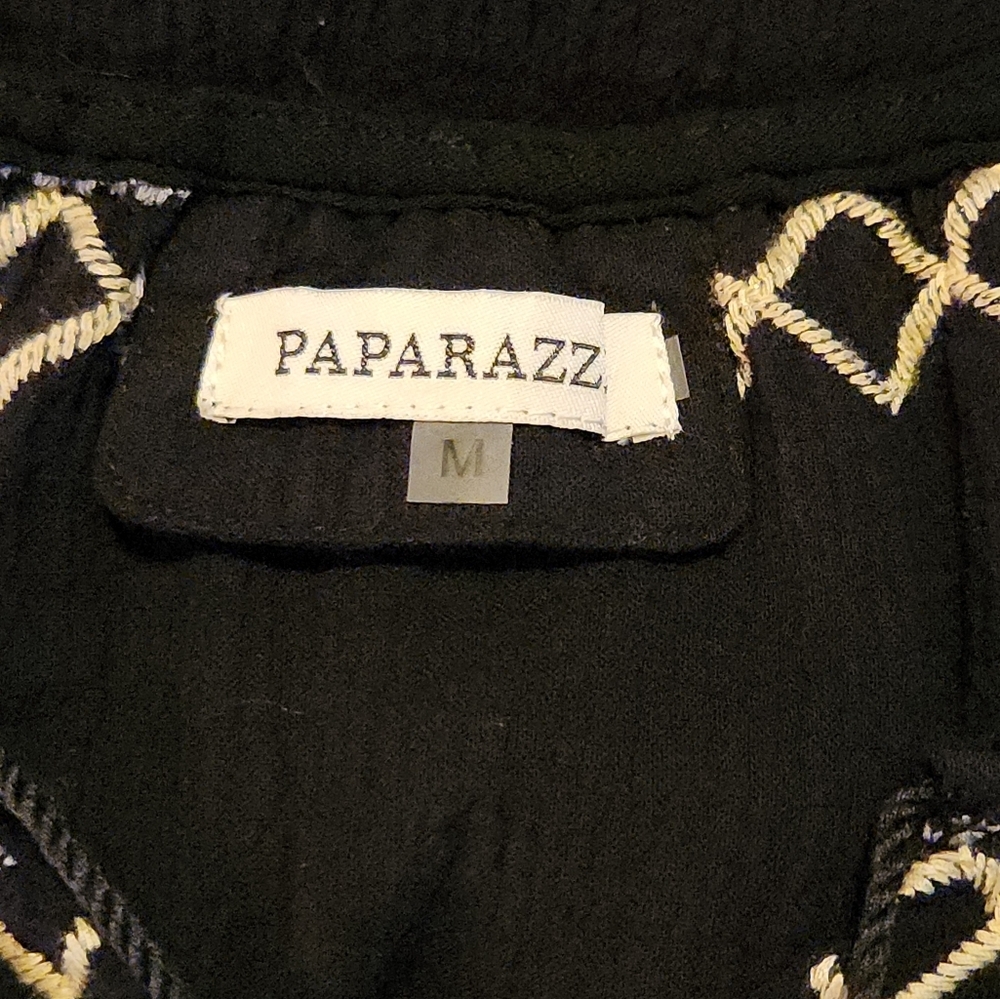 Paparazzi Boho Embroidered Black Top Tunic 100% Cotton Size M Hippie Cottagecore - Picture 3 of 6